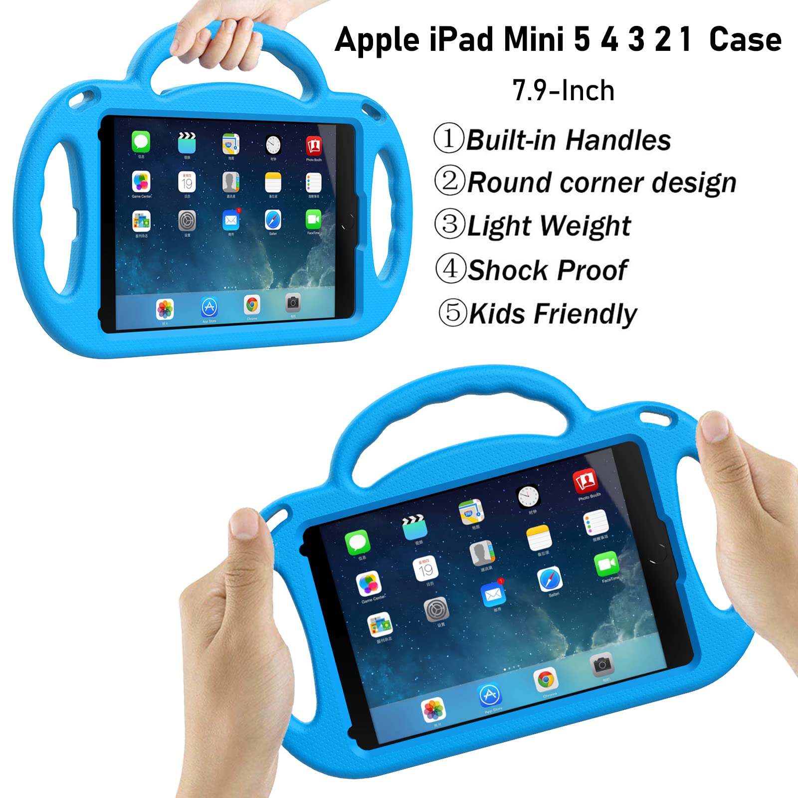 LTROP Kids Case for iPad Mini 5/4/3/2/1, iPad Mini 7.9 Inch Case with Shoulder Strap, Shockproof Handle Kickstand Case for iPad Mini 5th/4th/3rd/2nd/1st Generation for Kids Toddler Boys Girls, Blue