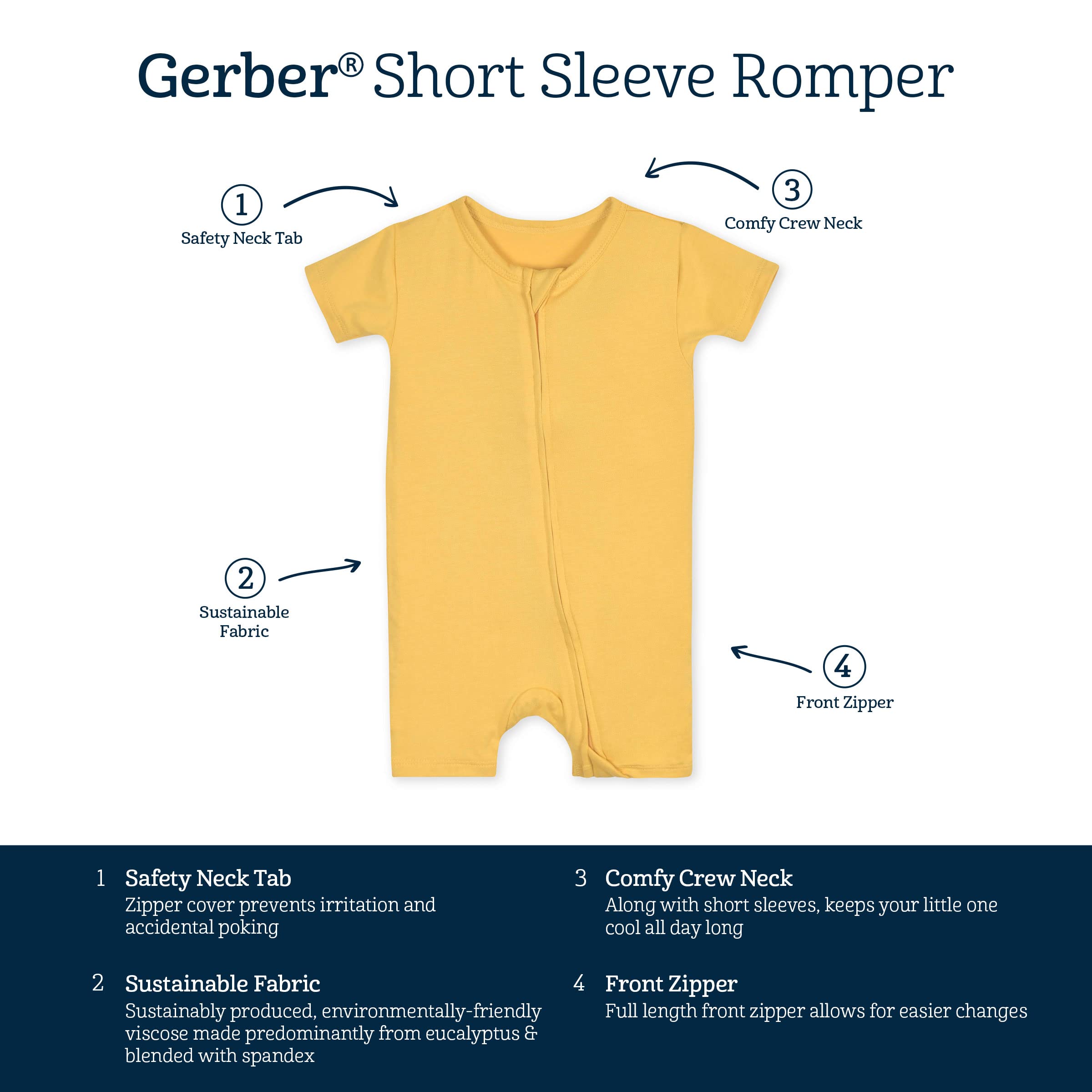 Gerber Unisex Baby Buttery-soft Short Sleeve With Viscose Made Eucalyptus Romper, Honey, 6-9 Months US