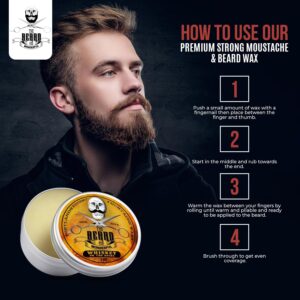 Moustache and Beard Wax 30ml – Facial Hair Growth with Moisture Resistant Feature – Ideal Beard Styling for Men with All Natural Ingredients, Strong Hold, & Unscented Wax