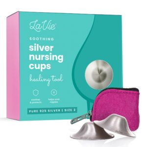 lavie™ silver nursing cups, soothing protection for nursing nipples of newborns, calming relief for breastfeeding moms, 925 silver nipple covers all natural (size 2)