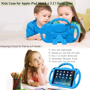 LTROP Kids Case for iPad Mini 5/4/3/2/1, iPad Mini 7.9 Inch Case with Shoulder Strap, Shockproof Handle Kickstand Case for iPad Mini 5th/4th/3rd/2nd/1st Generation for Kids Toddler Boys Girls, Blue