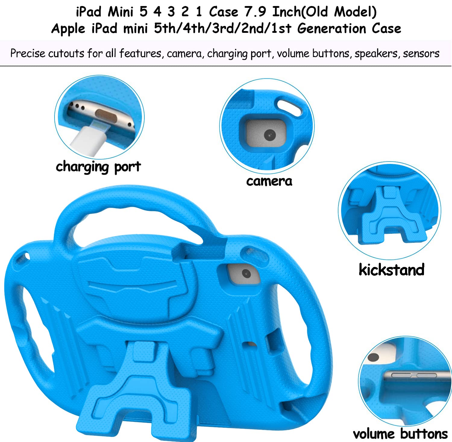 LTROP Kids Case for iPad Mini 5/4/3/2/1, iPad Mini 7.9 Inch Case with Shoulder Strap, Shockproof Handle Kickstand Case for iPad Mini 5th/4th/3rd/2nd/1st Generation for Kids Toddler Boys Girls, Blue