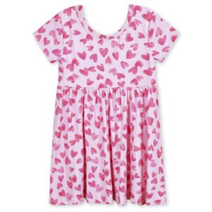 gerber baby girls toddler buttery soft short sleeve twirl dress with viscose made from eucalyptus, heart felt, 5t