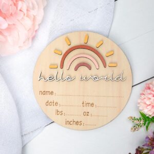 Hello World Newborn Baby Announcement | Sunshine Rainbow Name and Measurements Hospital Birth Pregnancy Gift