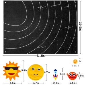 Tucimibo Outer Space Felt Story Board Set 34Pcs, Flannel Storytelling Universe Planets Themed Activity Playmat Kit Wall Hanging Gift for Toddlers Kids Early Learning Educational Game Rug 3.5 * 2.5Ft