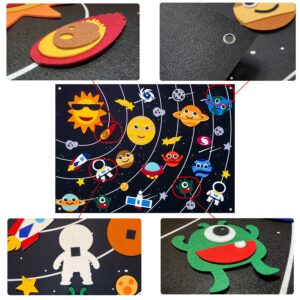 Tucimibo Outer Space Felt Story Board Set 34Pcs, Flannel Storytelling Universe Planets Themed Activity Playmat Kit Wall Hanging Gift for Toddlers Kids Early Learning Educational Game Rug 3.5 * 2.5Ft