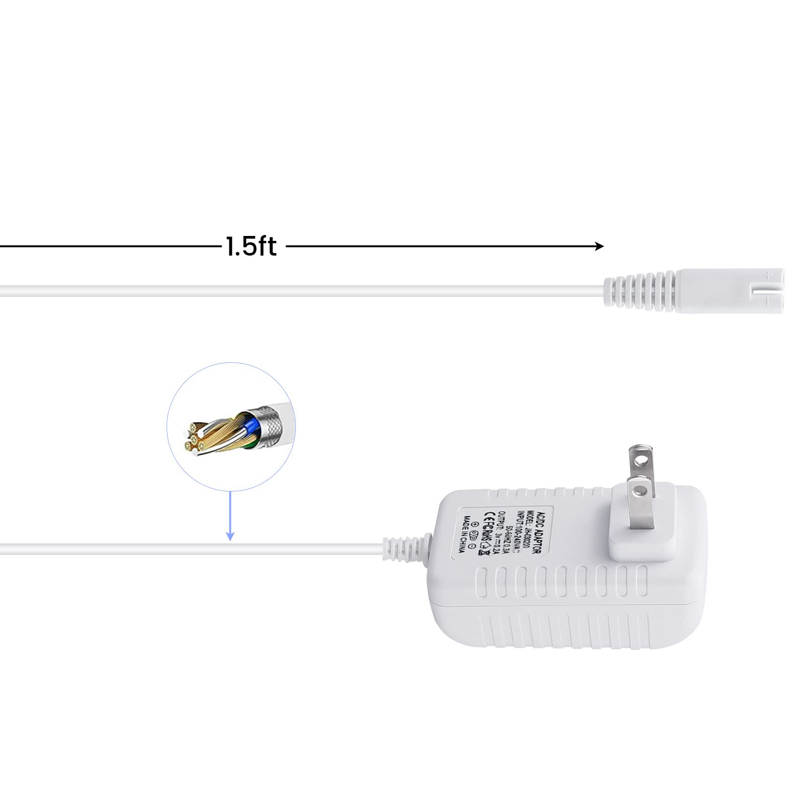 Charger Replacement for Waterpik Water Flosser WP360W WP462 WP450, Power Cord, 5ft, White