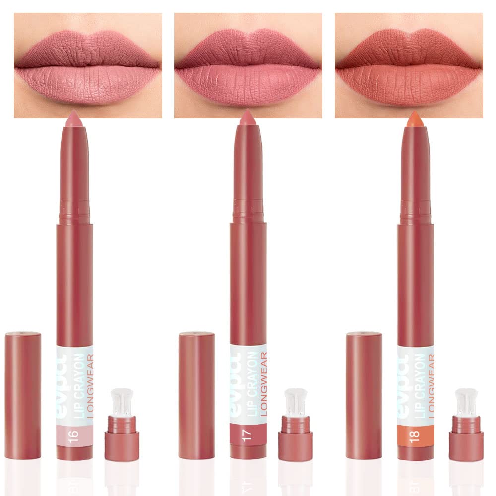 BINGBRUSH 3 Colors Crayon Matte Longwear Lipstick Pack Set,Moisture Smooth Color Stick Ultimate Lip Crayon for Makeup Collection - Nourishing Lipstick with a Matte Finish Waterproof Velvet Lipgloss Lip Stain