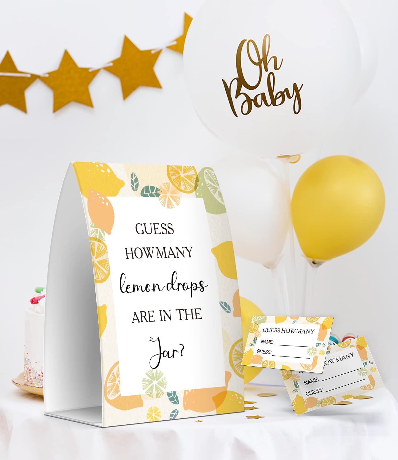 Guess How Many Lemon drops Are In The Jar, Baby Shower Games, Baby Shower Decorations - One Sign and 50 Cards(MANY029)