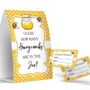 Guess How Many Honeycombs Are In The Jar, Baby Shower Games, Baby Shower Decorations - One Sign and 50 Cards(MANY015)