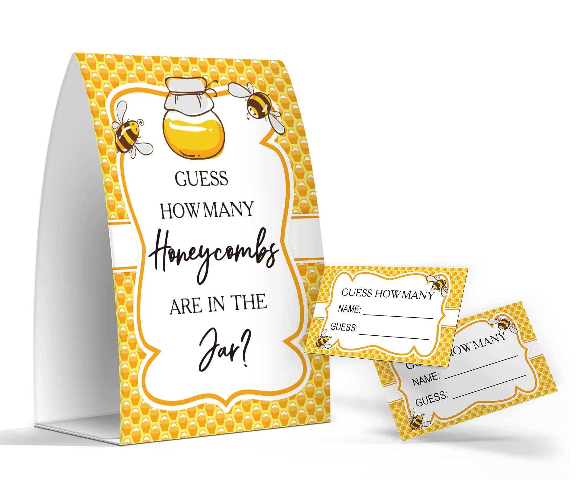 Guess How Many Honeycombs Are In The Jar, Baby Shower Games, Baby Shower Decorations - One Sign and 50 Cards(MANY015)