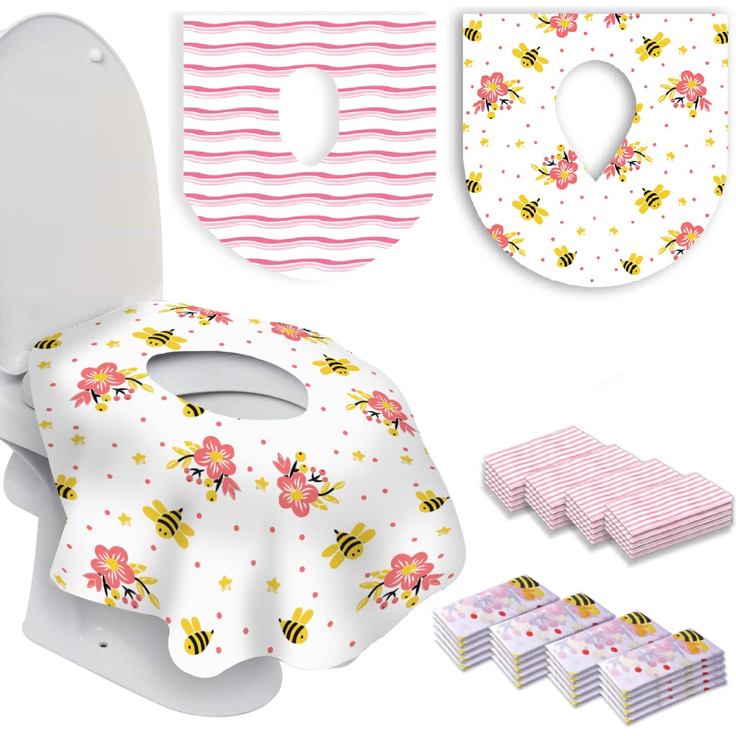 Alfadeal 40 Extra Large Toilet Seat Covers Disposable for Kids-Toddler Toilet Seat Cover Liners for Potty Training-Individually Wrapped-Portable Waterproof AntiSlip-Toilet Covers Disposable for travel