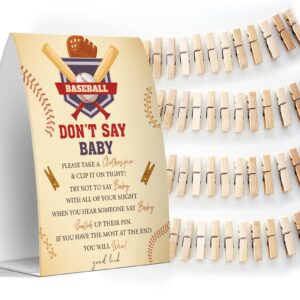 Don't Say Baby Set - One 5x7 Sign and 50 Mini Clothespins, Baby Shower Games, Baby Shower Decoration, Gender Neutral Baby Shower - MsJb032