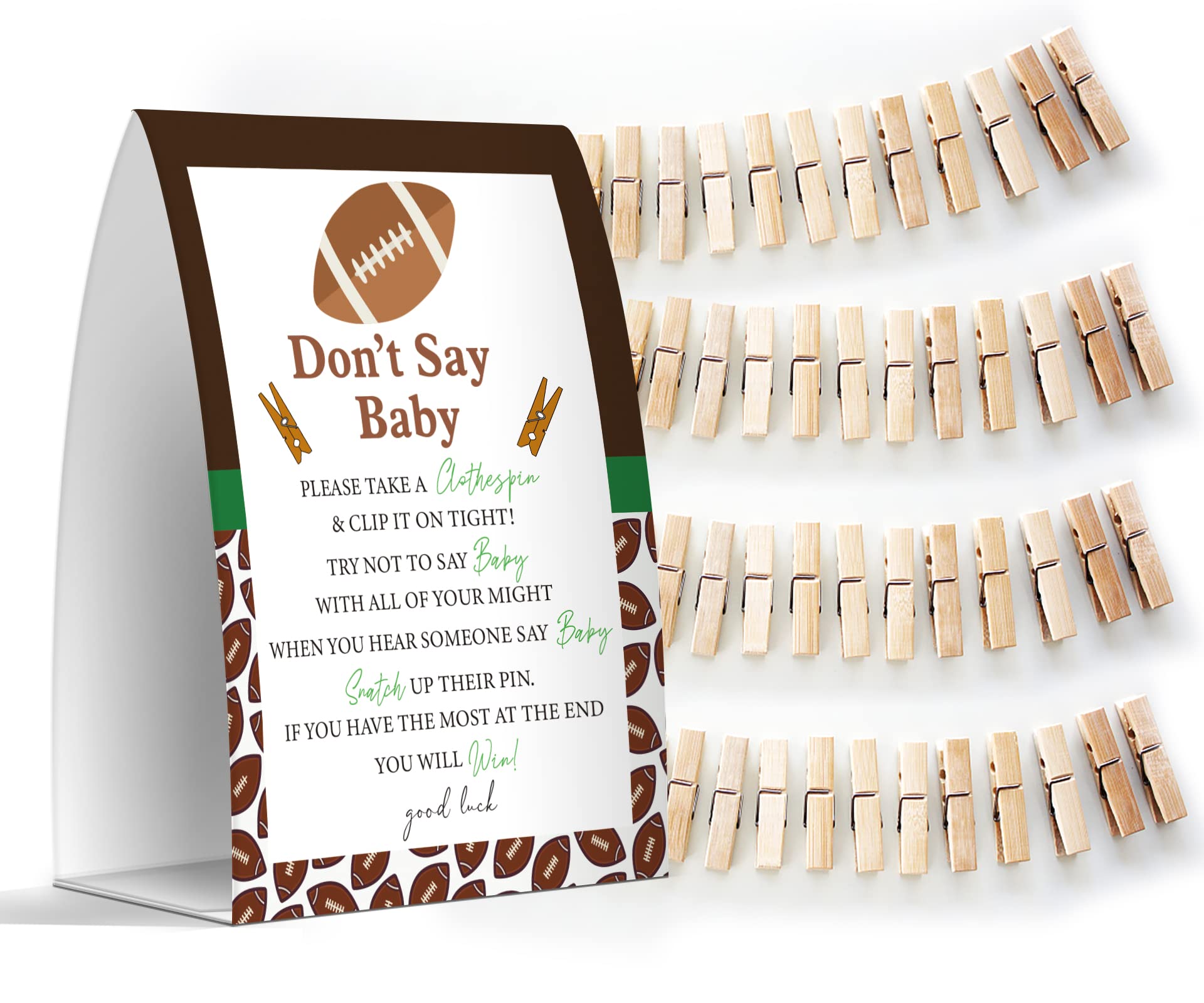 Don't Say Baby Set - One 5x7 Sign and 50 Mini Clothespins, Baby Shower Games, Baby Shower Decoration, Gender Neutral Baby Shower - MsJb031