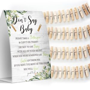 Don't Say Baby Set - One 5x7 Sign and 50 Mini Clothespins, Baby Shower Games, Baby Shower Decoration, Gender Neutral Baby Shower - MsJb034