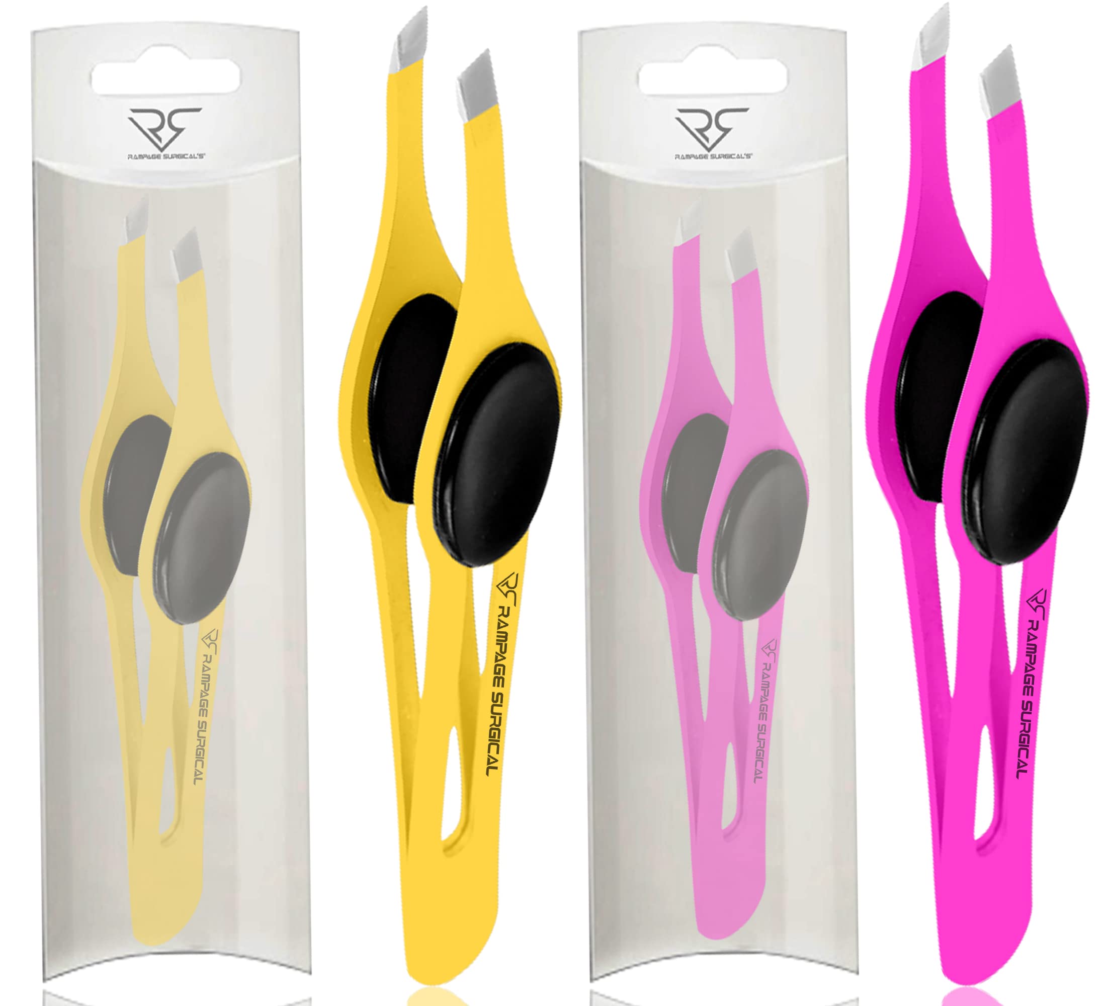 Professional Eyebrow Tweezers Slanted Tip Stainless Steel 2,3xPcs Set, Non-Slip Grip Slant Tip Tweezers for Facial Hair, Plucking Removing Ingrown Hairs, Tweezer for Women Men (Yellow&Pink)