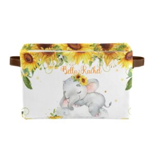 sunflower cute elephant personalized storage bins custom baskets cubes organizer with handle for home nursery supplies clothes toy 1 pack