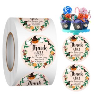 thank you halloween label stickers roll, 1.5 inch 500 pcs cute halloween fun stickers for small business, round seal ghost stickers for goodie bags gift favors box cards decorations