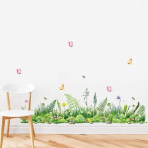 decalmile Woodland Animal Wall Decals Bundle with Fern Grass Border Wall Stickers Baby Nursery Kids Bedroom Wall Decor