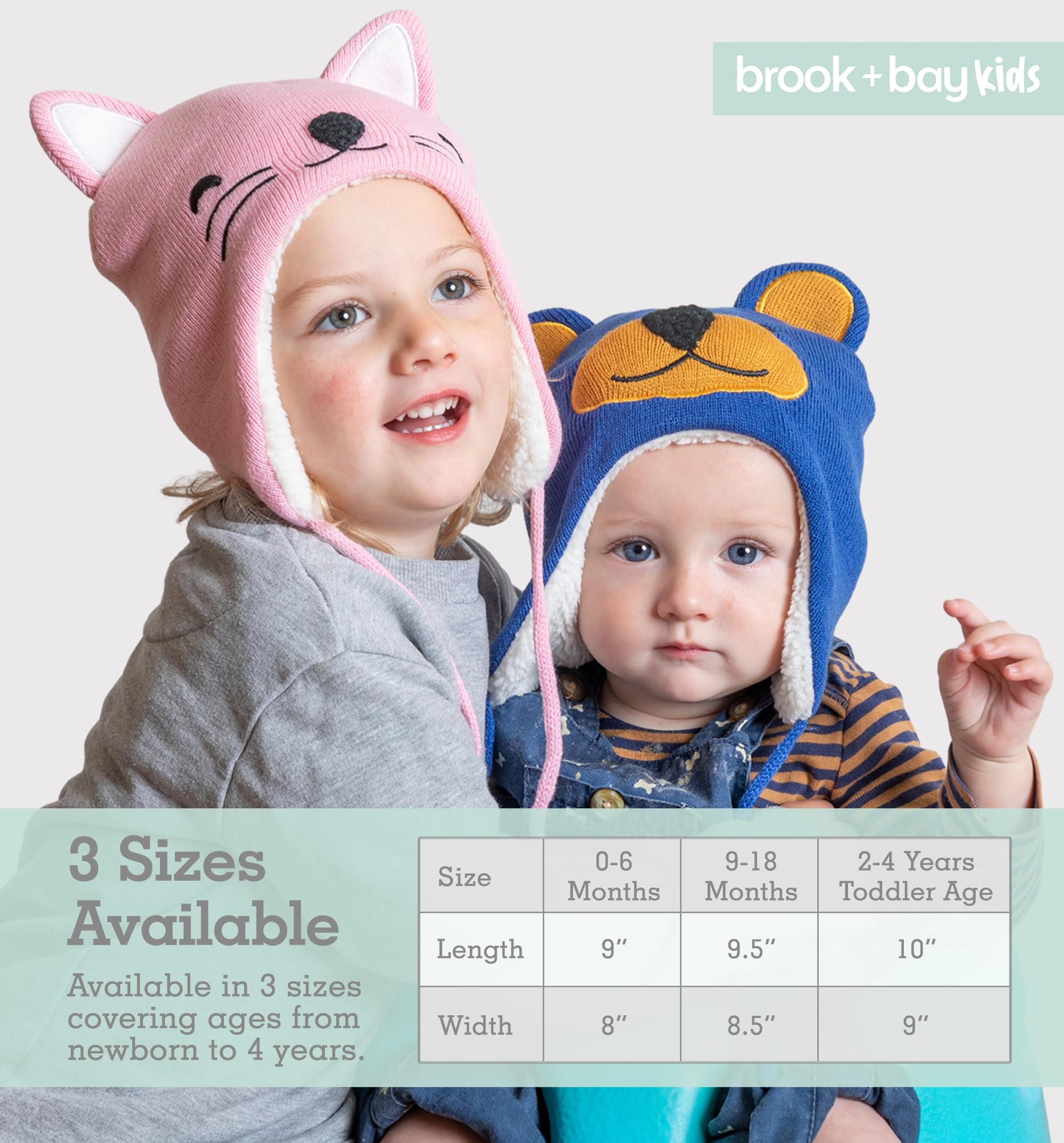 Brook + Bay - Sherpa Baby Animal Hats for Winter, Toddler Animal Ear Hat, Baby Hat Animal Ears, Baby Winter Hat for Boys & Girls - Pink Cat