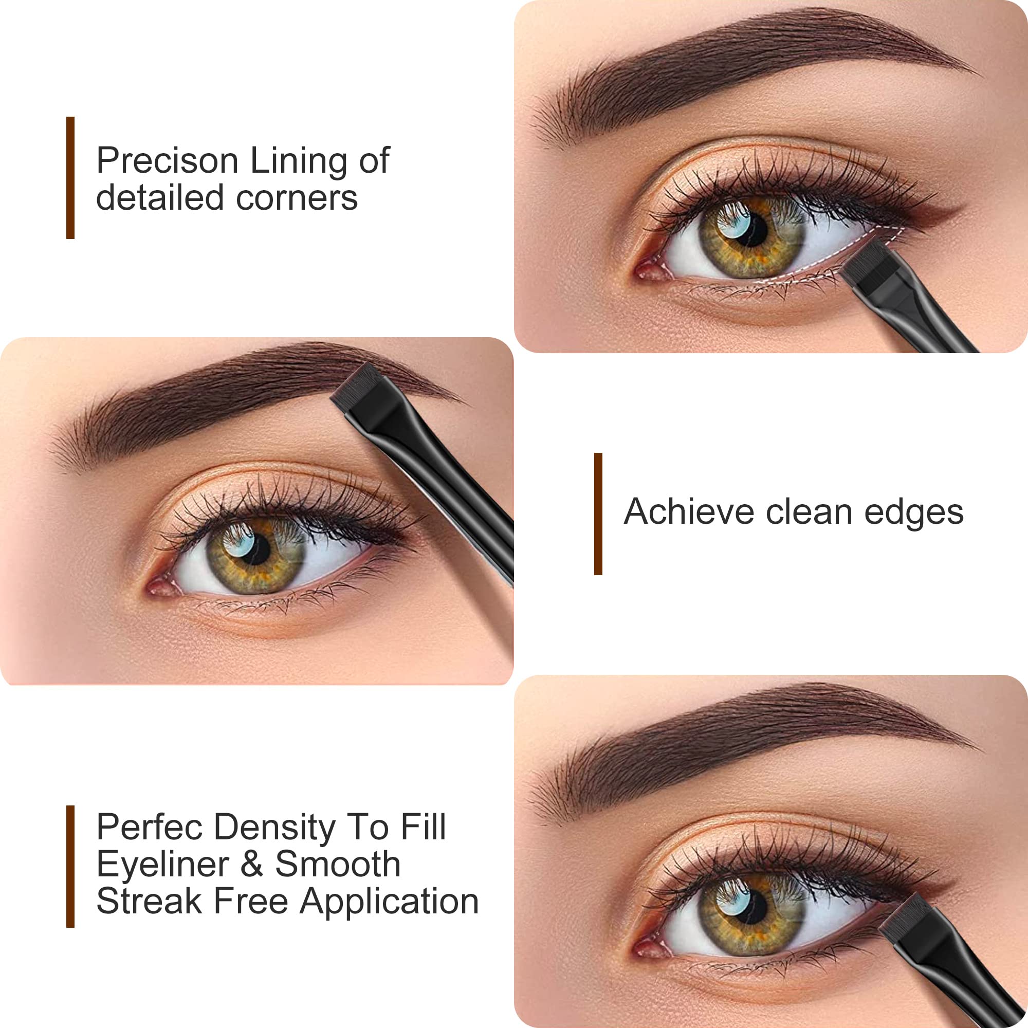 AQUEEN Eyeliner Brush-3 PCS Precision Gel Fine Eyeliner Brush-Ultra Thin Flat and Angled Eyeliner Brush, Premium Quality Soft Eyeliner Brushes for Makeup Tools.(Black)