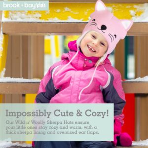 Brook + Bay - Sherpa Baby Animal Hats for Winter, Toddler Animal Ear Hat, Baby Hat Animal Ears, Baby Winter Hat for Boys & Girls - Pink Cat