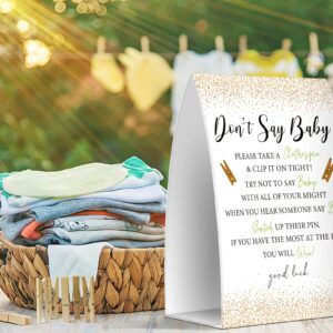 Don't Say Baby Set - One 5x7 Sign and 50 Mini Clothespins, Baby Shower Games, Baby Shower Decoration, Gender Neutral Baby Shower - MsJb035