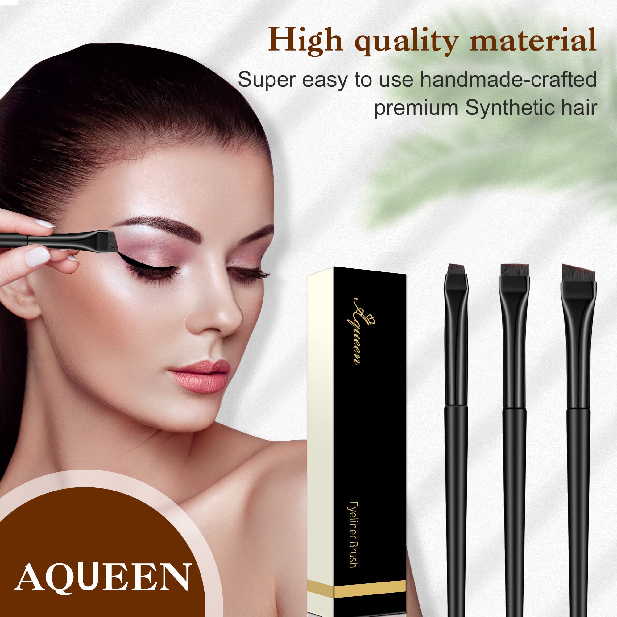 AQUEEN Eyeliner Brush-3 PCS Precision Gel Fine Eyeliner Brush-Ultra Thin Flat and Angled Eyeliner Brush, Premium Quality Soft Eyeliner Brushes for Makeup Tools.(Black)