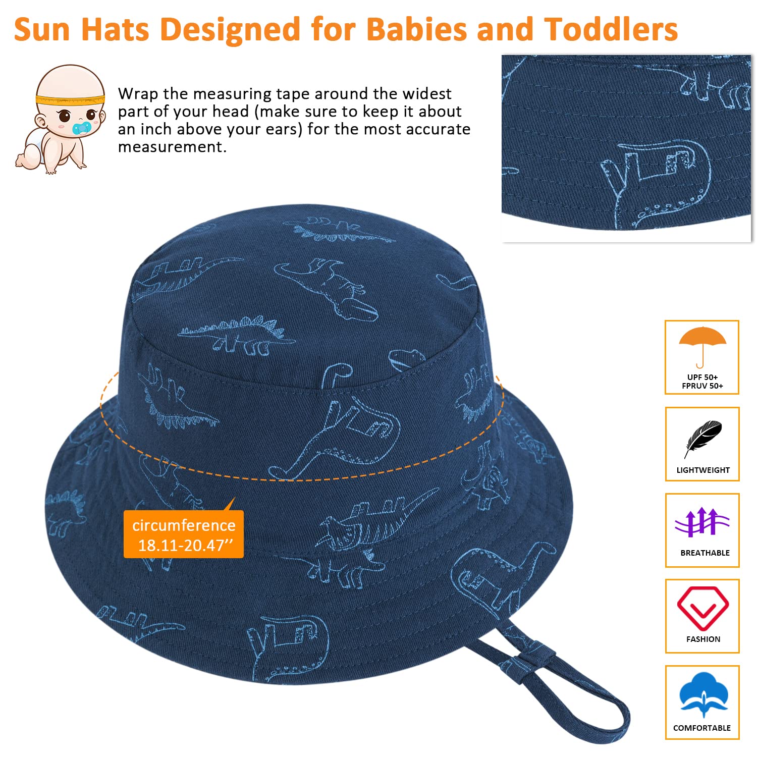 Baby Boy Sun Hat, Summer Beach UPF 50+ Sun Protection Hats, Toddler Kids Wide Brim Sun Hats Cap（12-24 Months