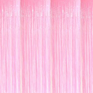 4 pack pink foil fringe curtain backdrop, 3.28ft x 6.56ft metallic tinsel foil fringe streamers curtains for photo booth, wedding, thanksgiving, birthday, christmas, halloween party decoration