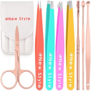 new style tweezers set, multicolored combo pack, with accessories and press-button pouch