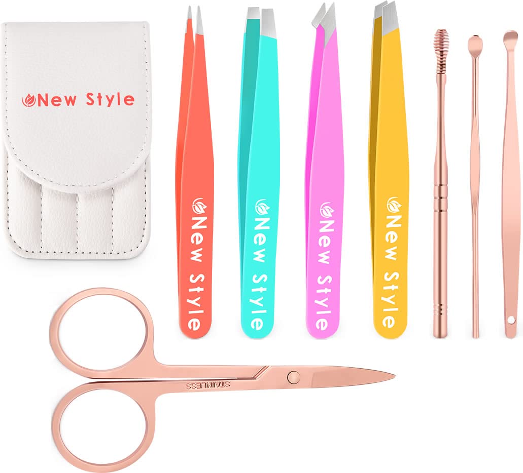 New Style Tweezers Set, Multicolored Combo Pack, with Accessories and Press-Button Pouch