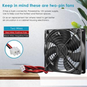 Qirssyn 2-Pack 120mm x 25mm 12 Volt DC Brushless Computer Cooling Fan 2-Pin