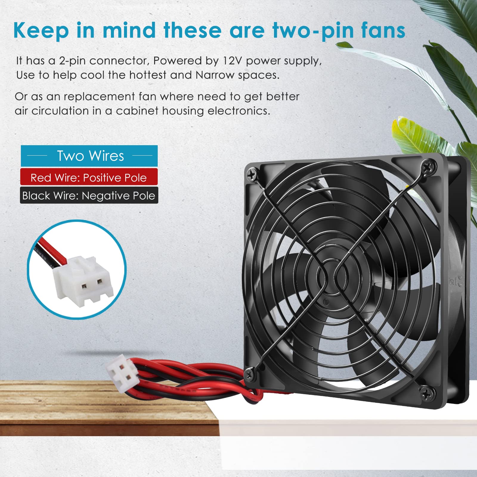 Qirssyn 2-Pack 120mm x 25mm 12 Volt DC Brushless Computer Cooling Fan 2-Pin