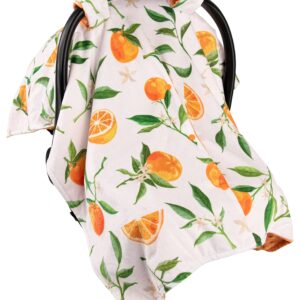 Top Tots Deluxe Minky Baby Car Seat Cover - Oranges with Leaves, 40 x 29 Inch Orange