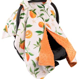 Top Tots Deluxe Minky Baby Car Seat Cover - Oranges with Leaves, 40 x 29 Inch Orange