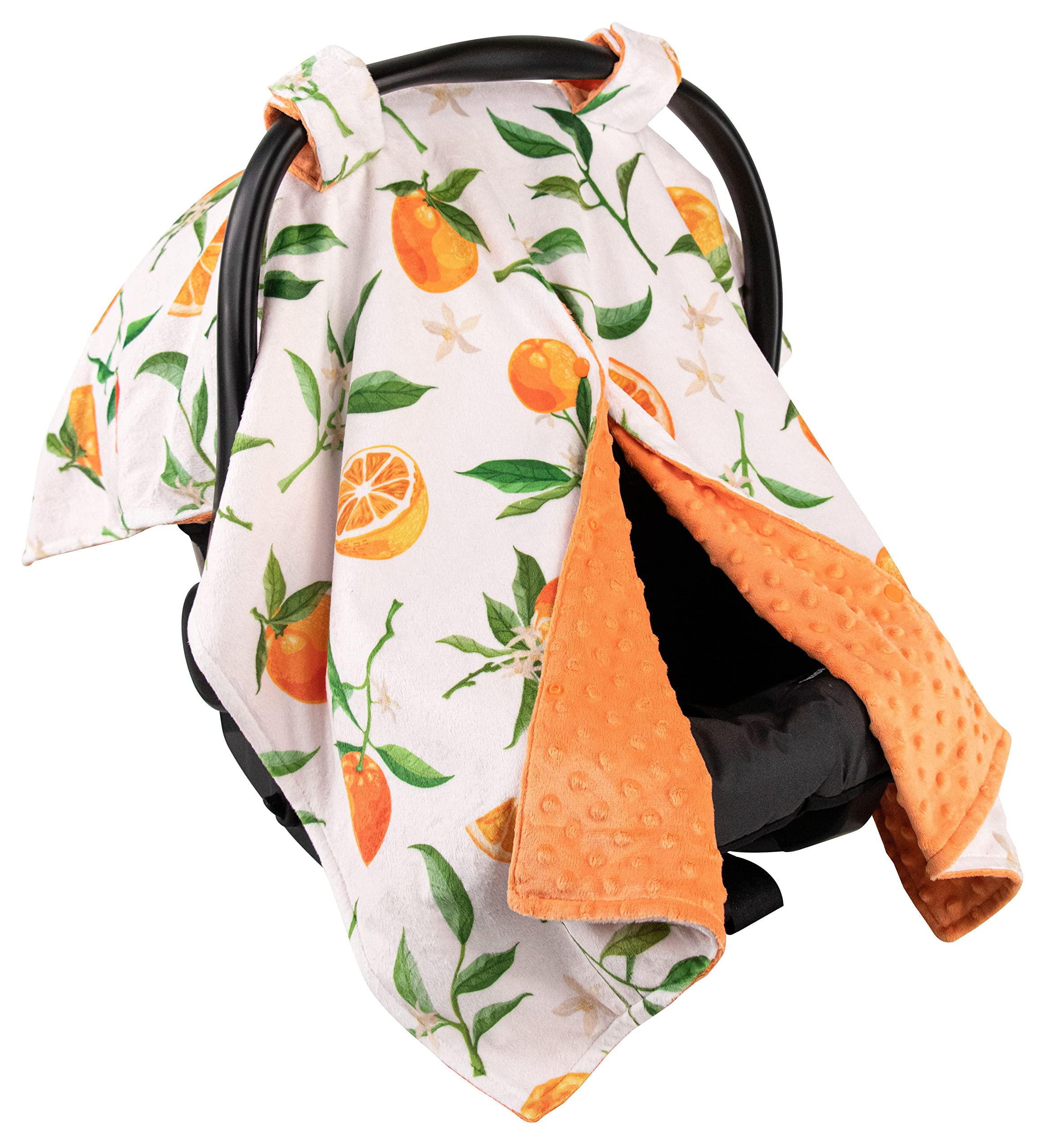 Top Tots Deluxe Minky Baby Car Seat Cover - Oranges with Leaves, 40 x 29 Inch Orange