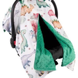 Top Tots Deluxe Minky Baby Car Seat Cover - Baby Dinosaur, 40 x 29 Inch Green