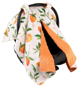 top tots deluxe minky baby car seat cover - oranges with leaves, 40 x 29 inch orange