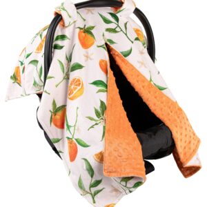 Top Tots Deluxe Minky Baby Car Seat Cover - Oranges with Leaves, 40 x 29 Inch Orange