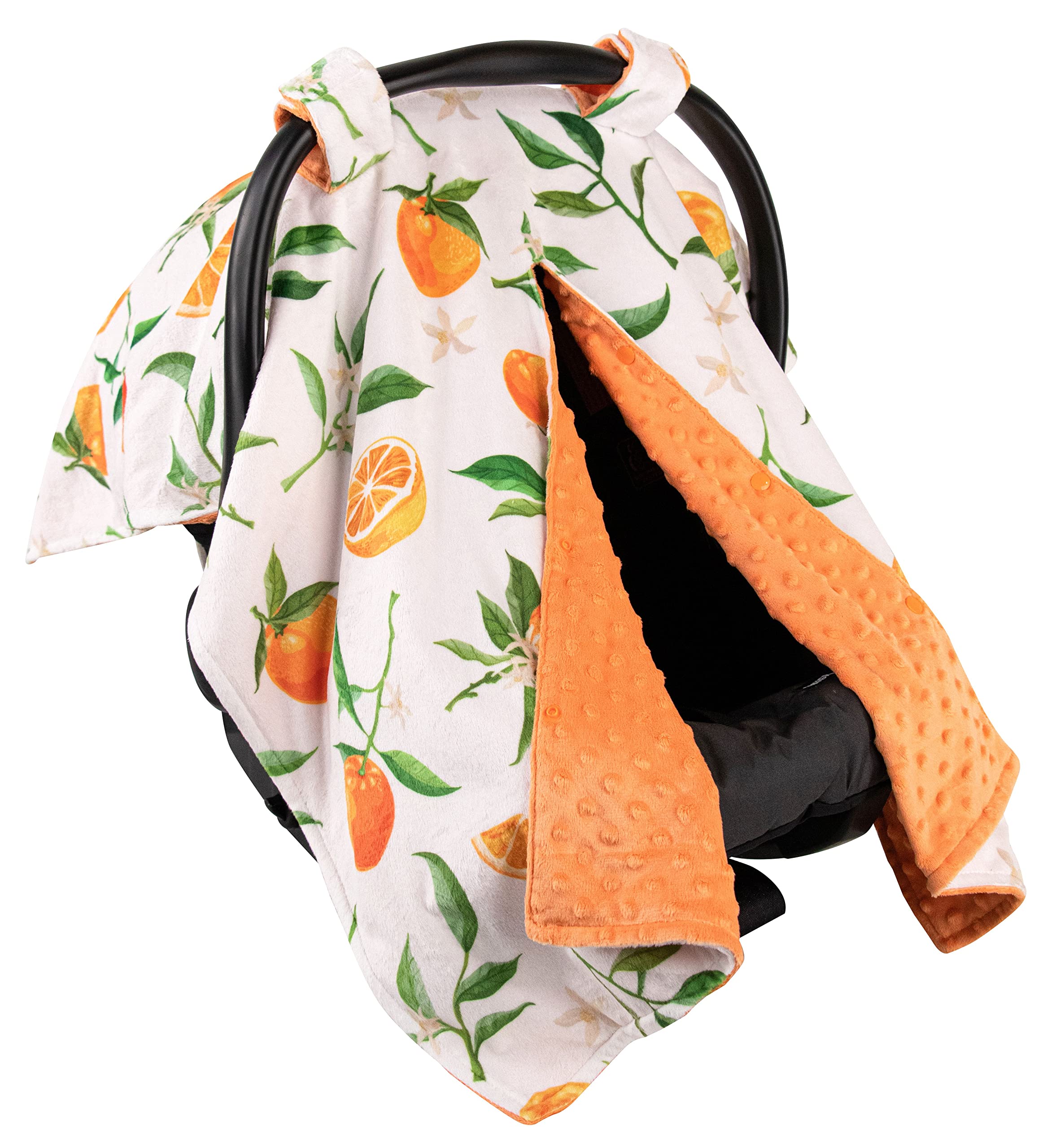 Top Tots Deluxe Minky Baby Car Seat Cover - Oranges with Leaves, 40 x 29 Inch Orange