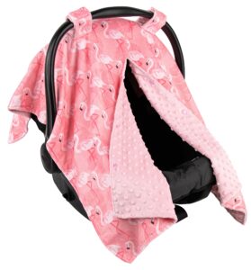 top tots deluxe minky baby car seat cover - flamingo, 40 x 29 inch pink