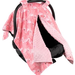 Top Tots Deluxe Minky Baby Car Seat Cover - Flamingo, 40 x 29 Inch Pink