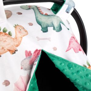 Top Tots Deluxe Minky Baby Car Seat Cover - Baby Dinosaur, 40 x 29 Inch Green