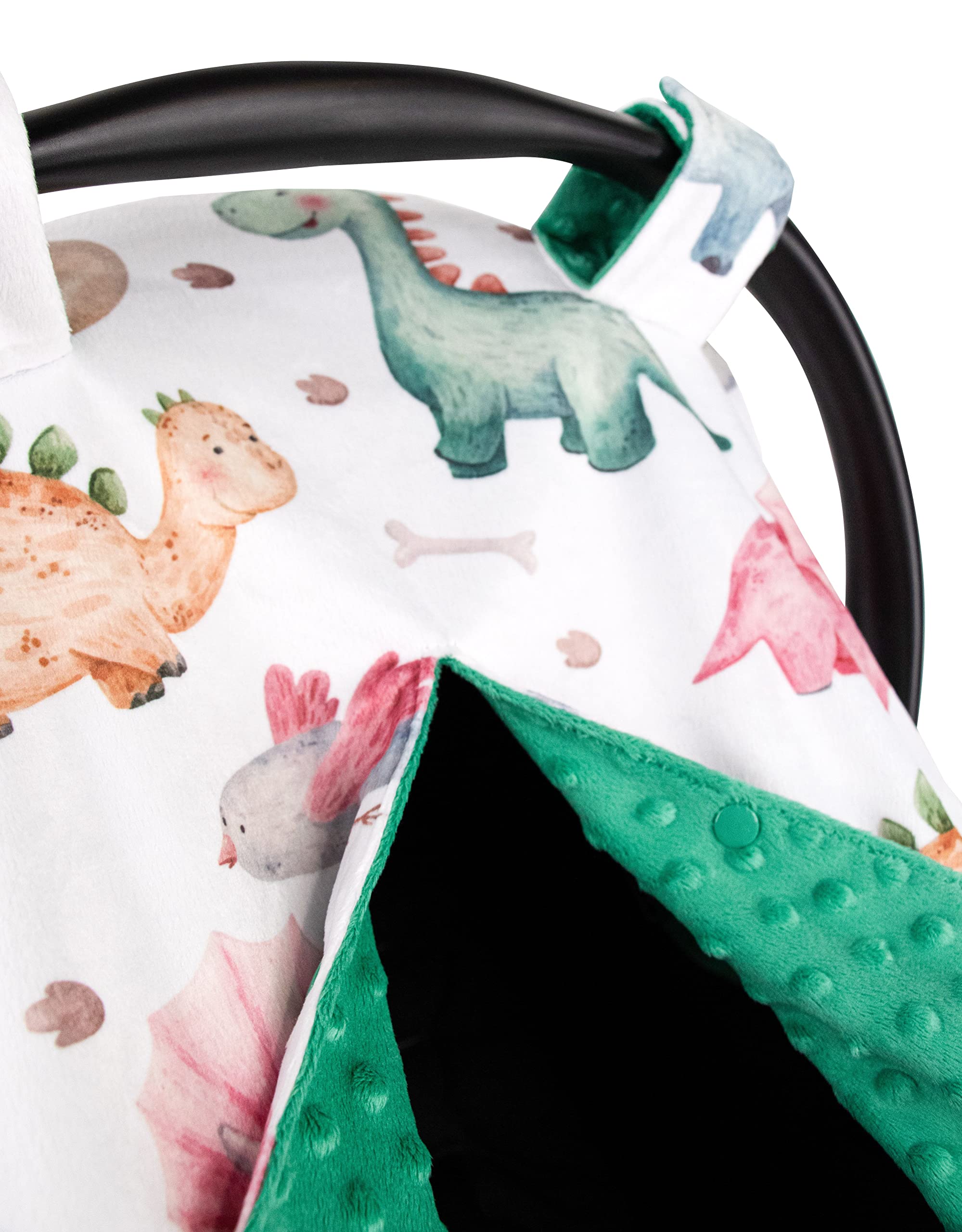 Top Tots Deluxe Minky Baby Car Seat Cover - Baby Dinosaur, 40 x 29 Inch Green