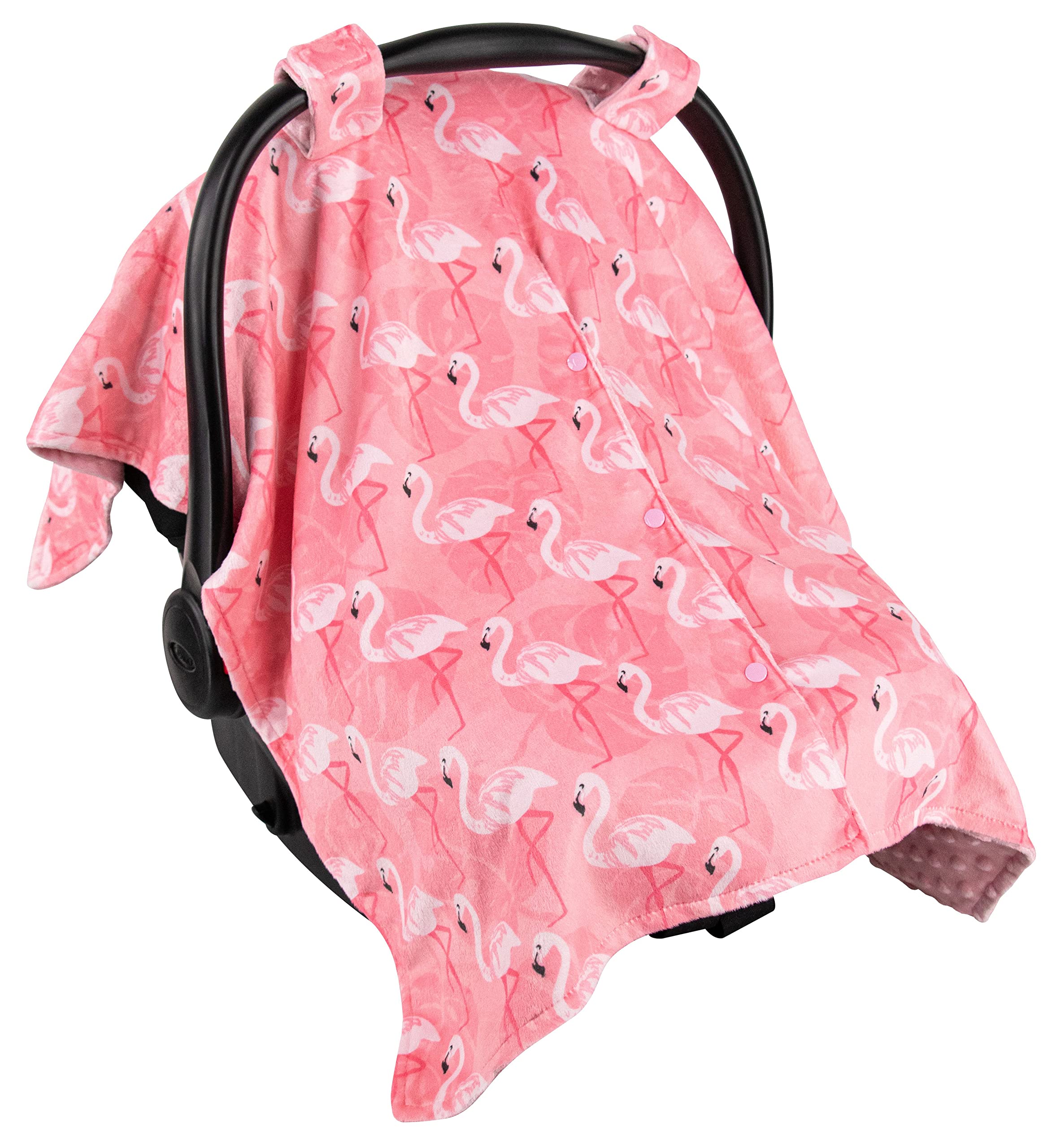 Top Tots Deluxe Minky Baby Car Seat Cover - Flamingo, 40 x 29 Inch Pink