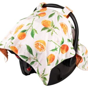 Top Tots Deluxe Minky Baby Car Seat Cover - Oranges with Leaves, 40 x 29 Inch Orange