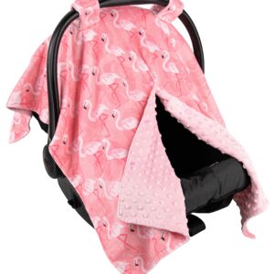 Top Tots Deluxe Minky Baby Car Seat Cover - Flamingo, 40 x 29 Inch Pink