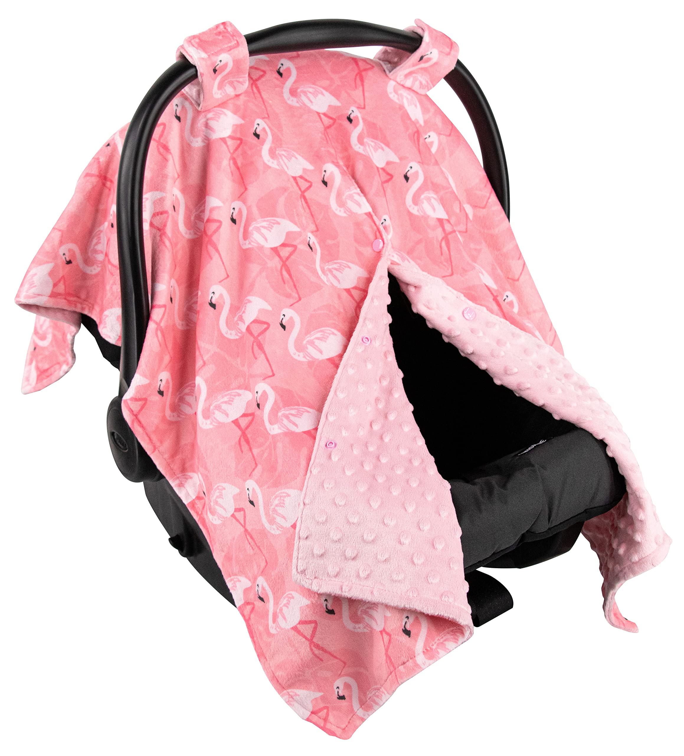 Top Tots Deluxe Minky Baby Car Seat Cover - Flamingo, 40 x 29 Inch Pink