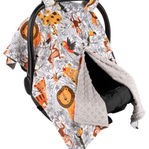 Top Tots Deluxe Minky Baby Car Seat Cover - Coloring Jungle, 40 x 29 Inch Grey Beige